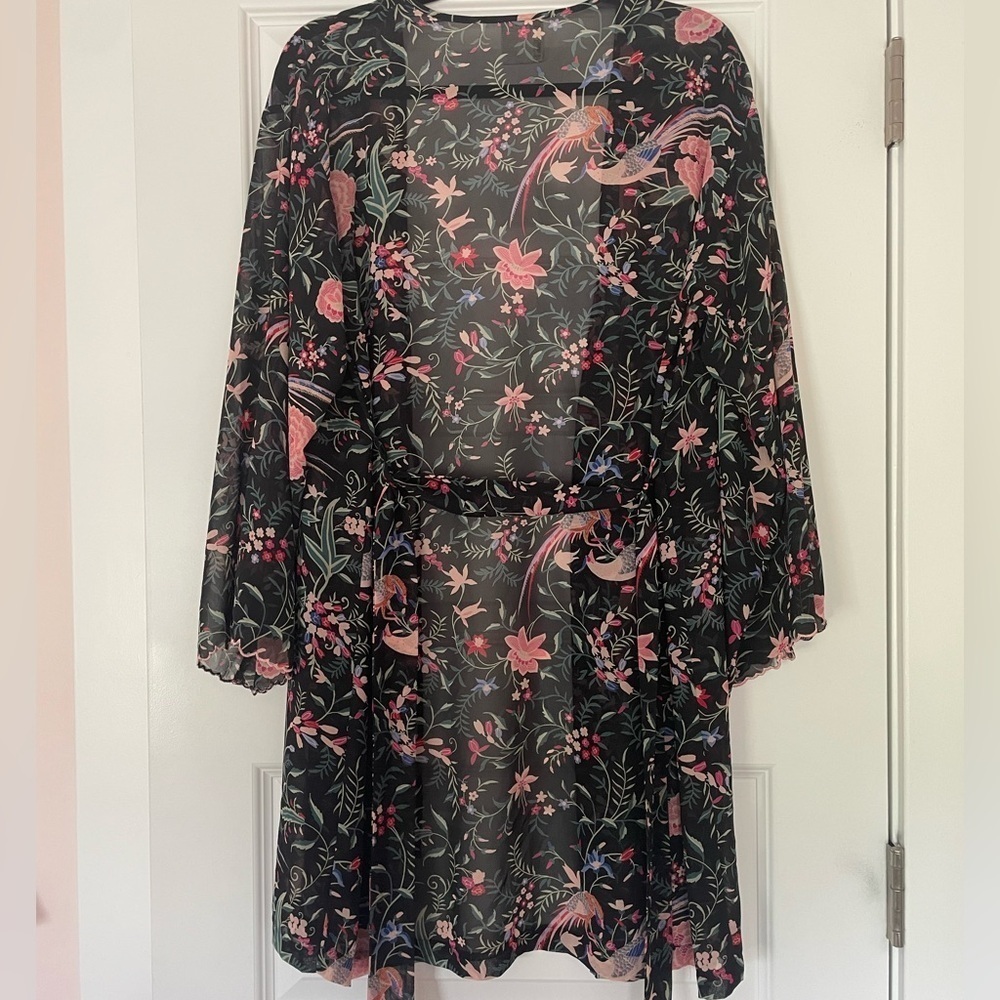 Natori + Neiman Marcus Vintage slip and robe, peacocks and flowers, one size - Picture 2 of 11